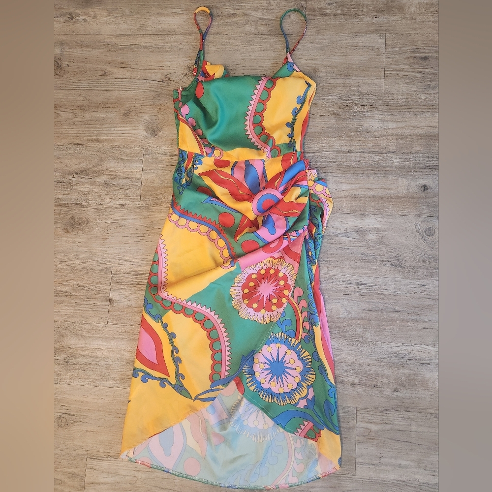Colorful Floral Print Slip Dress - Multicolor